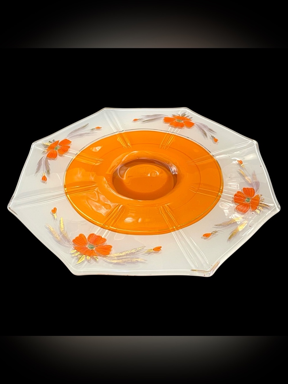 Vintage 1930s Indiana Glass Modern Classic Hexagon Pedestal Console Bowl Platter - Picture 4 of 15